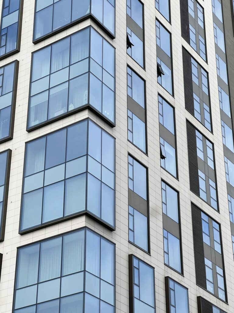 glazed windows in high-rise buildings
