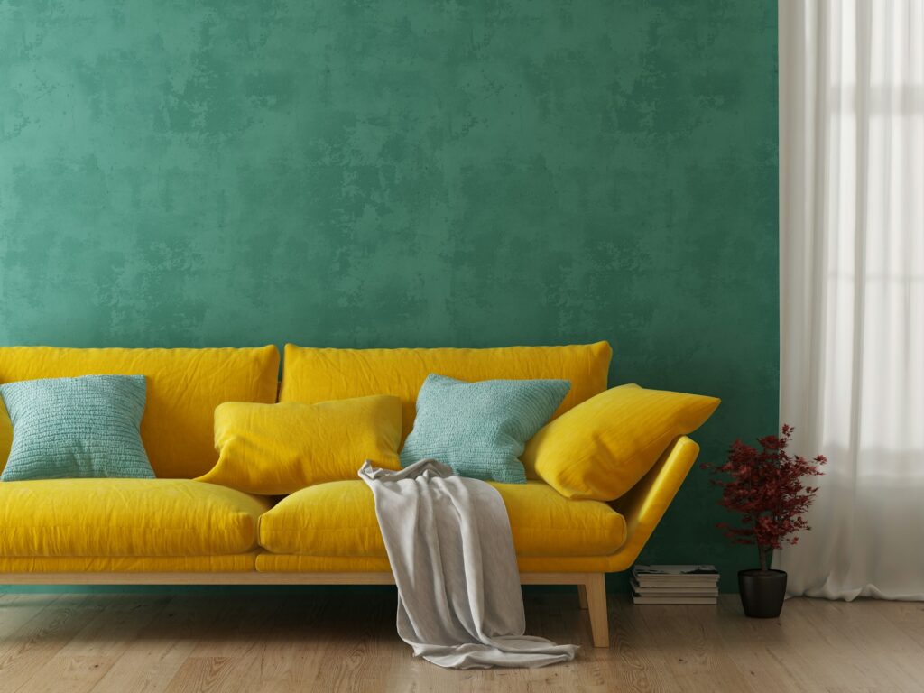 Interior of modern living room with sofa 3D rendering